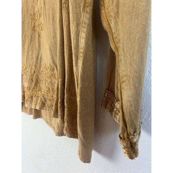 Women Boho Yellow Gold Floral Embroidered Tunic Blouse 3/4 Long Sleeve OS - Picture 7 of 11